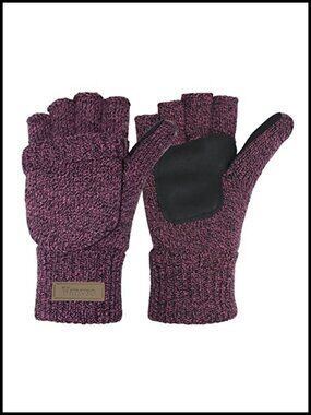 ViGrace Winter Knitted Convertible Fingerless Gloves Wool Mittens Warm Mitten
